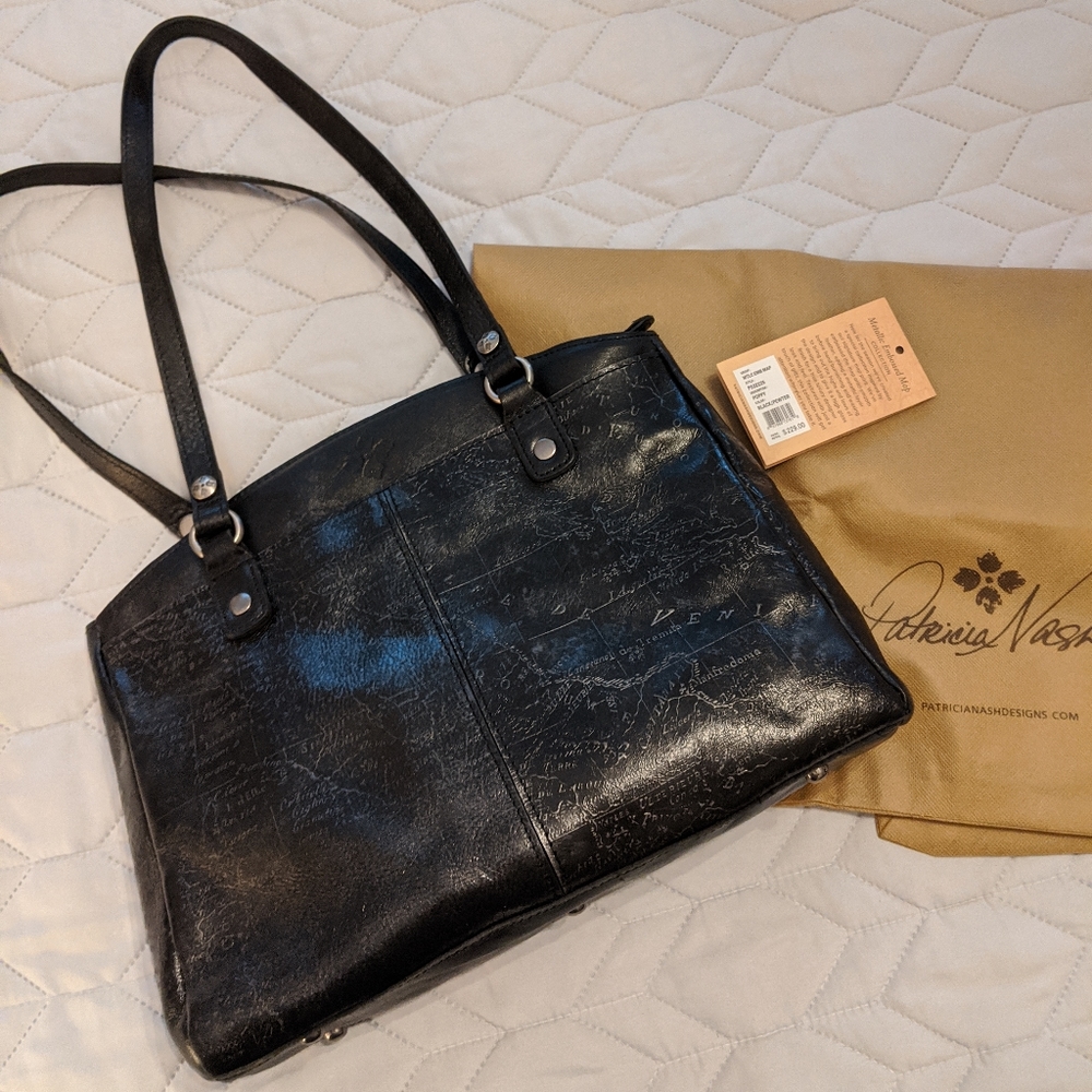 Patricia Nash Poppy Shoulder Bag in Black Map